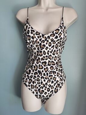 gaze Leopard Print One-Piece Bodysuit - Black, Tan, White